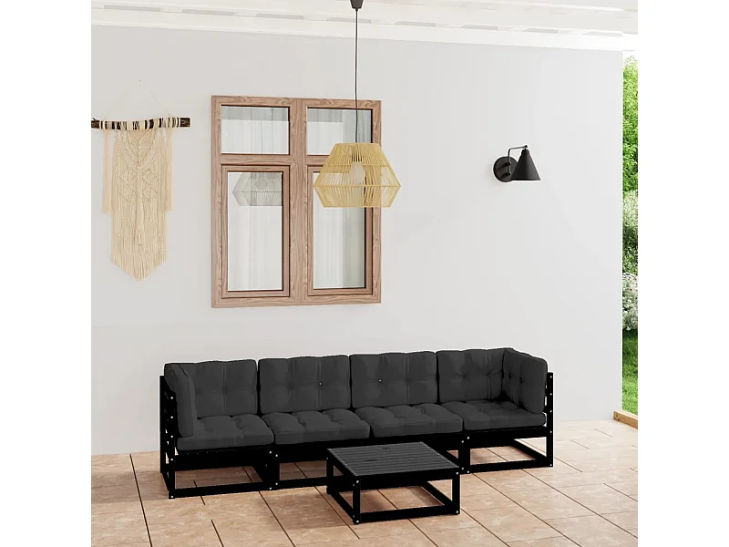 5-delige Loungeset met kussens massief grenenhout