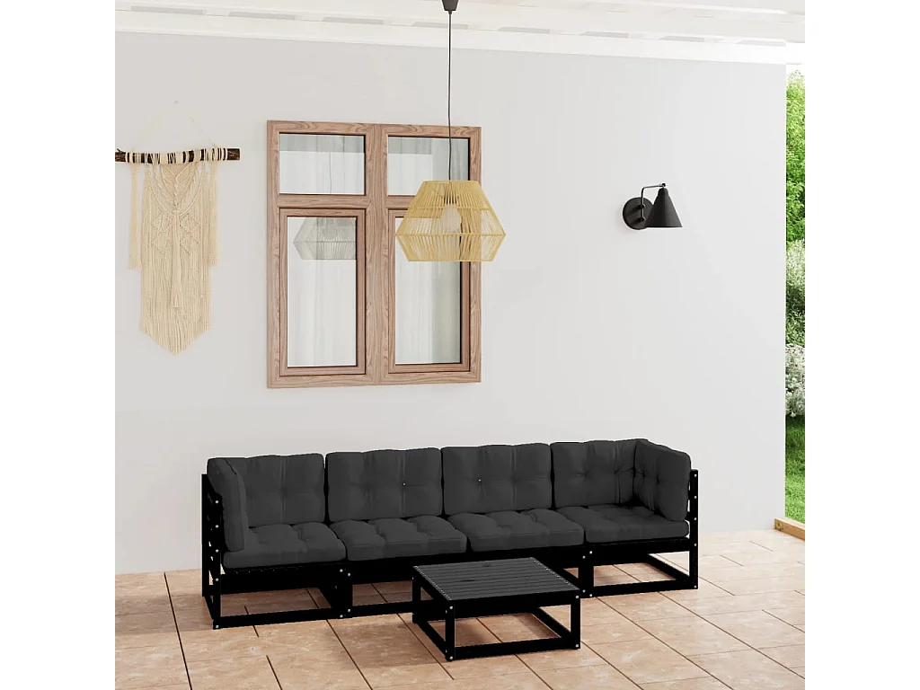 5-delige Loungeset met kussens massief grenenhout