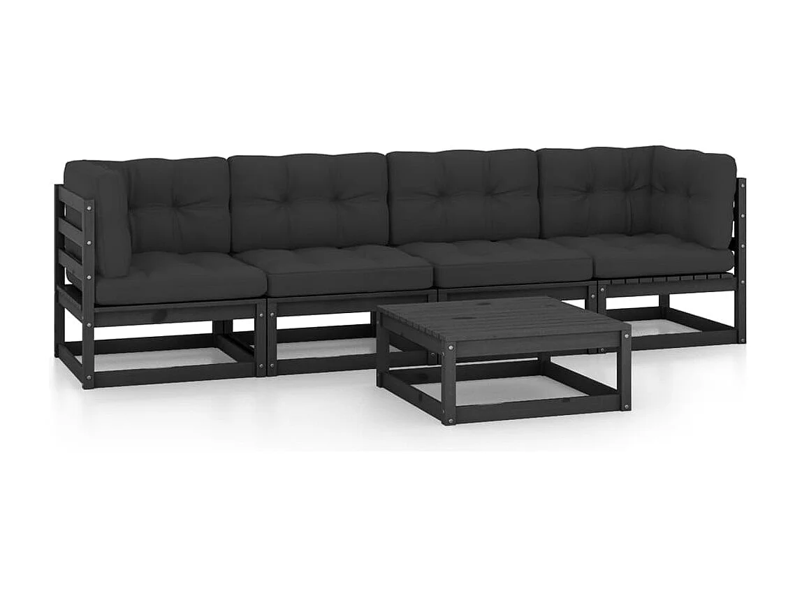 5-delige Loungeset met kussens massief grenenhout