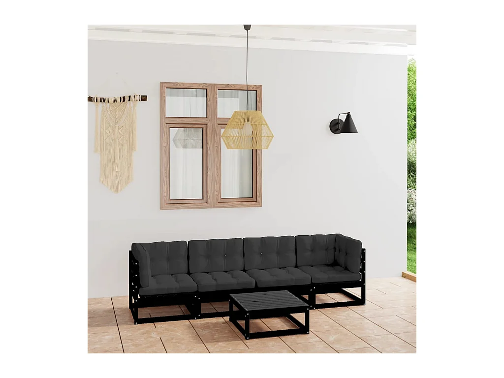 5-delige Loungeset met kussens massief grenenhout