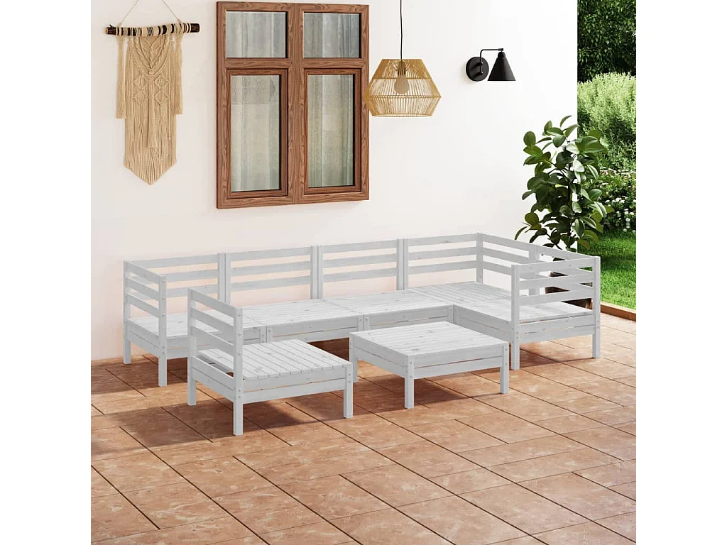 7-tlg. Garten-Lounge-Set Massivholz Kiefer Weiß