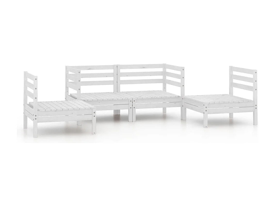 4-delige Loungeset massief grenenhout wit