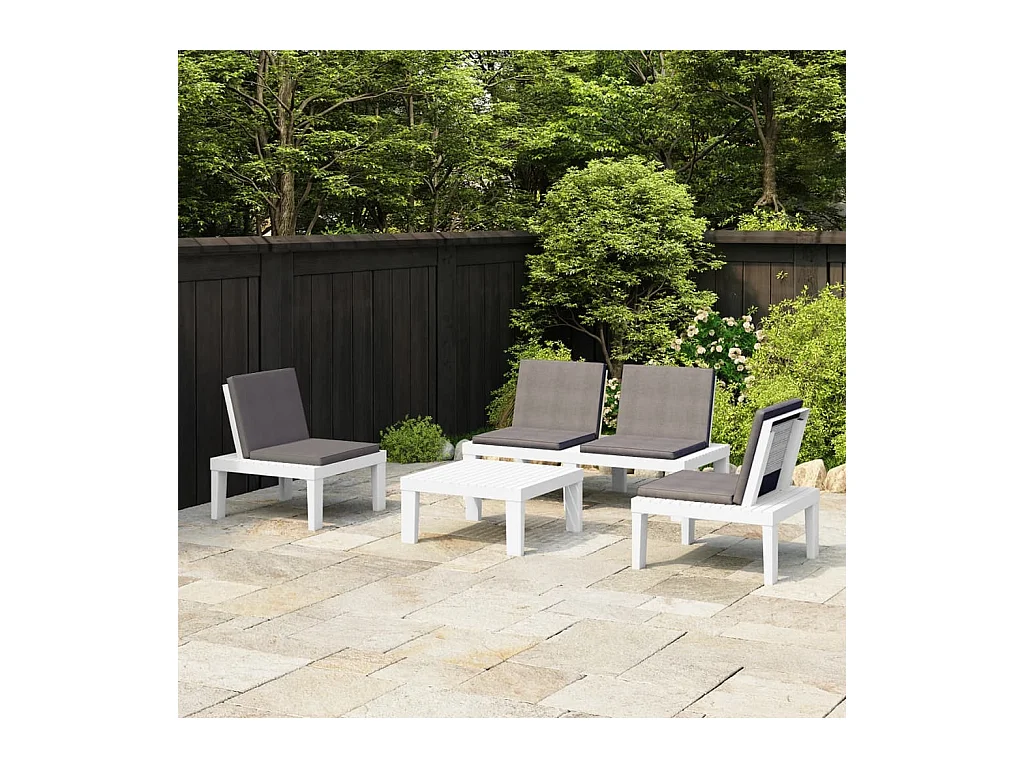 Salon de jardin 4 pcs avec coussins Plastique Blanc