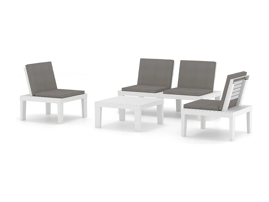 Salon de jardin 4 pcs avec coussins Plastique Blanc