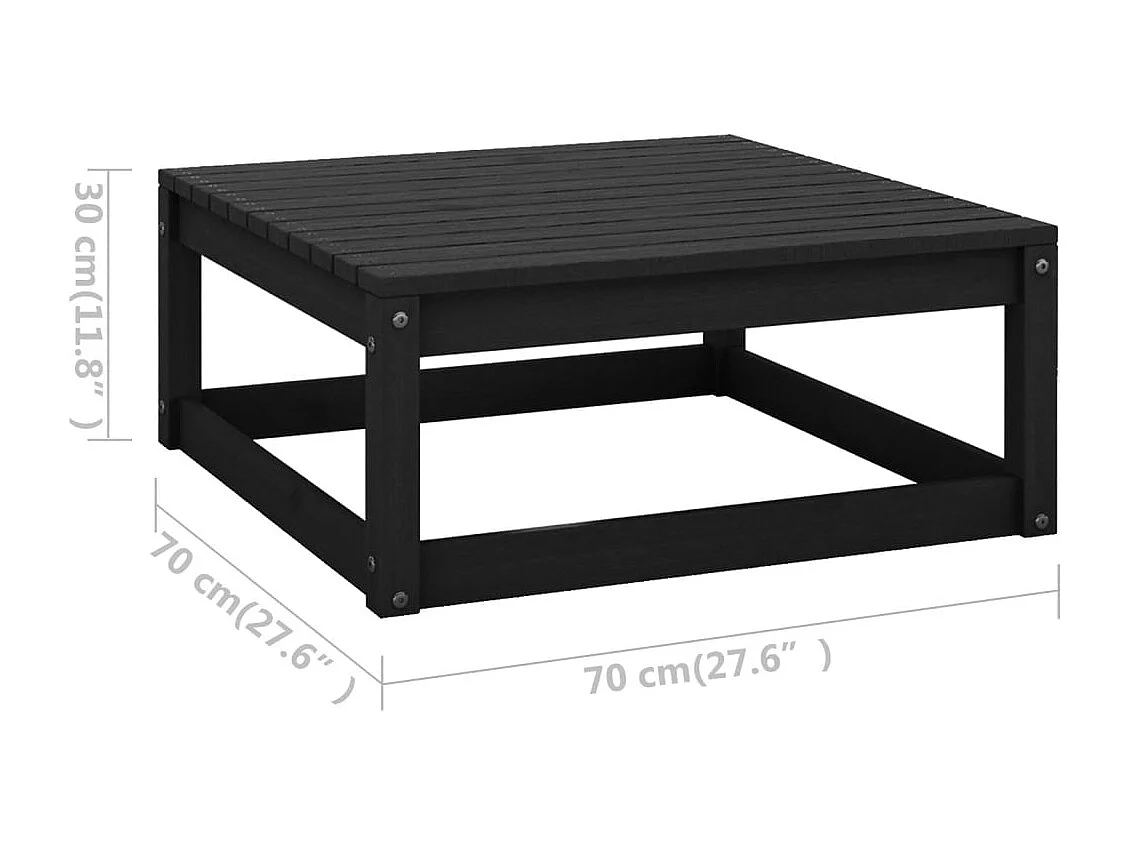 9pcs conjunto longue de jardim c/ almofadões pinho maciço preto