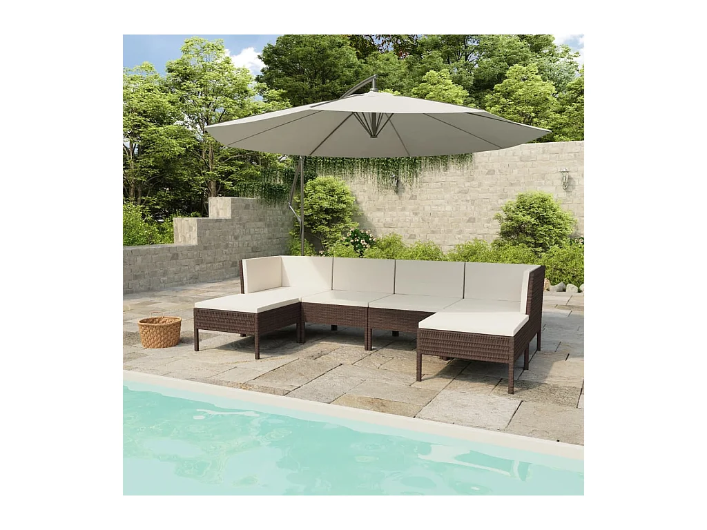 Set Divani da Giardino 6 pz con Cuscini in Polyrattan Marrone