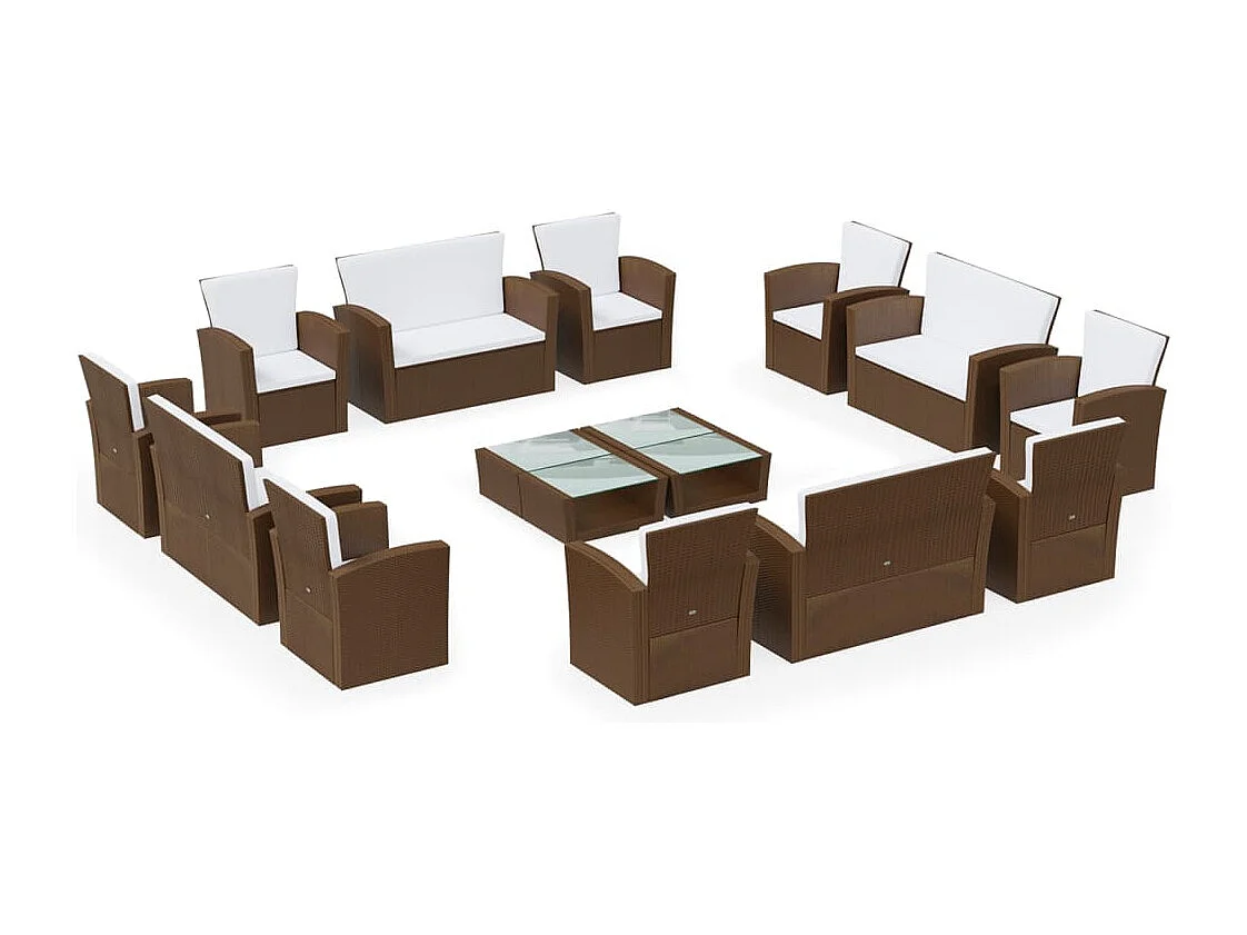 16-tlg. Garten-Lounge-Set mit Kissen Poly-Rattan Braun