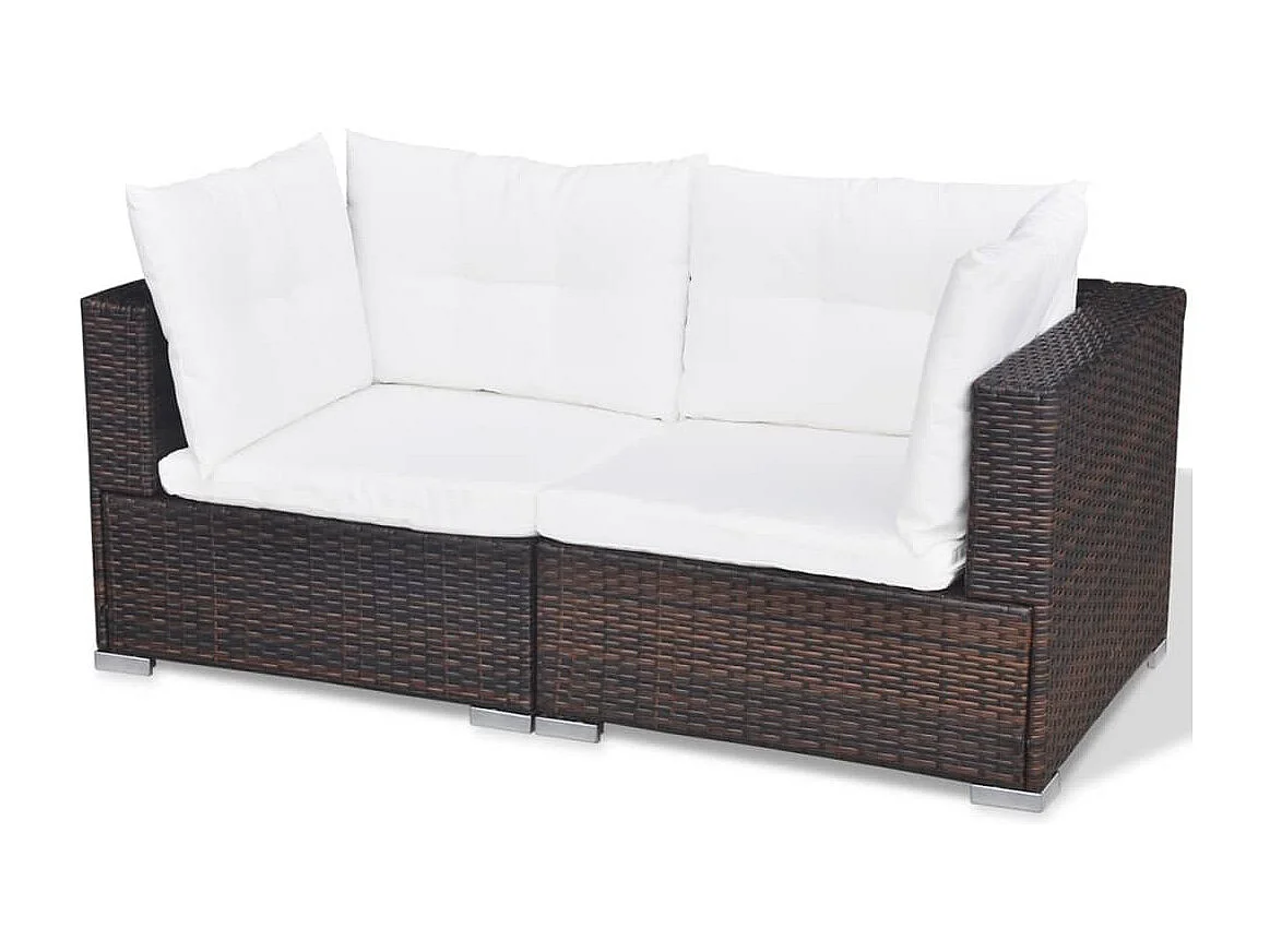10-tlg. Garten-Lounge-Set mit Auflagen Poly Rattan Braun