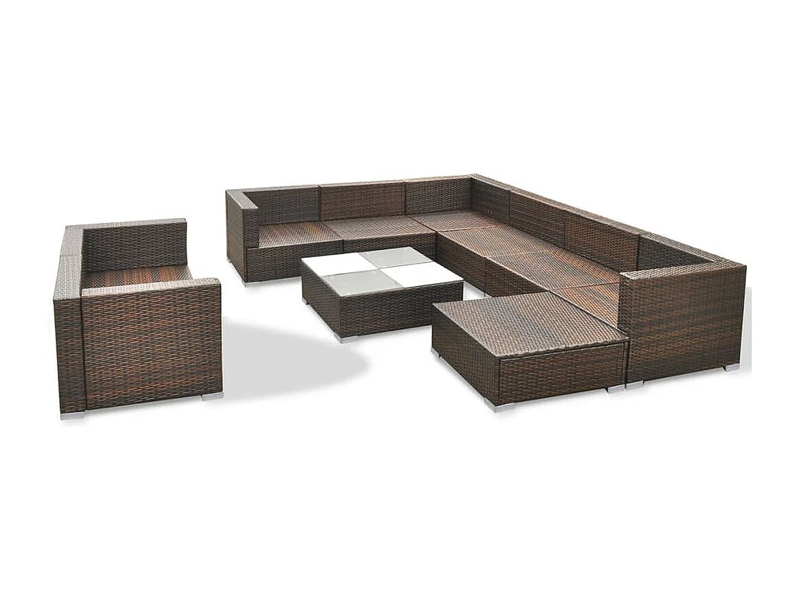 10-delige Loungeset met kussens poly rattan bruin