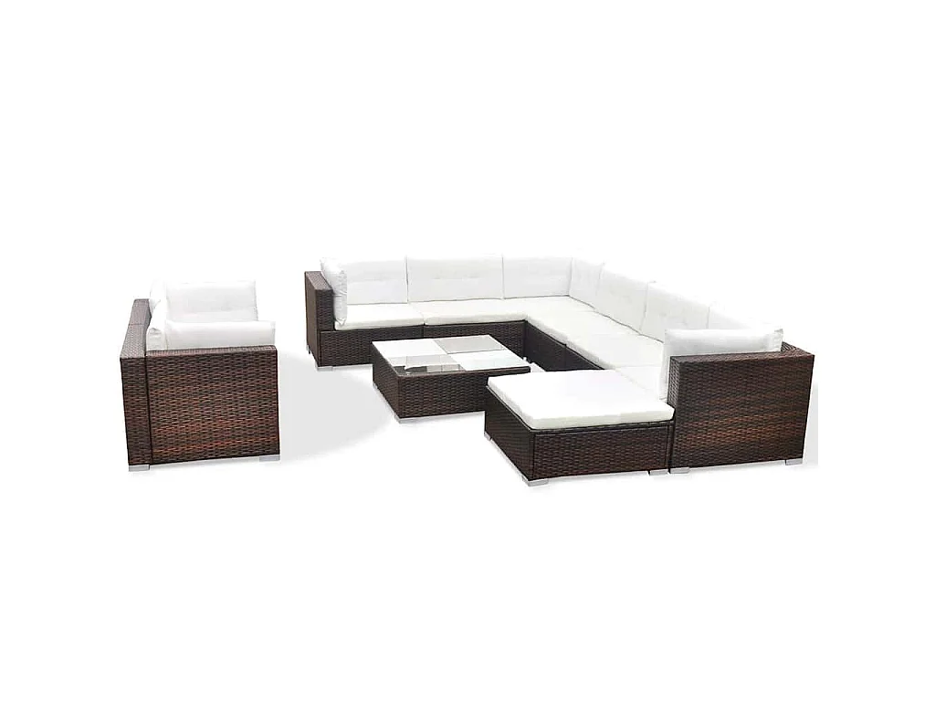 Salon de jardin 10 pcs avec coussins Résine tressée Marron