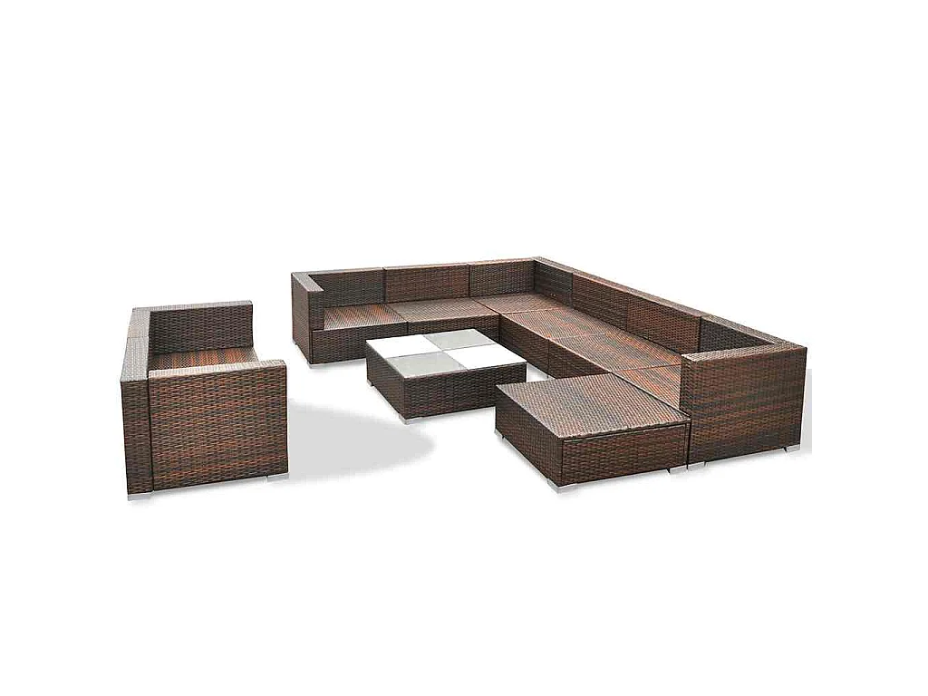 Salon de jardin 10 pcs avec coussins Résine tressée Marron