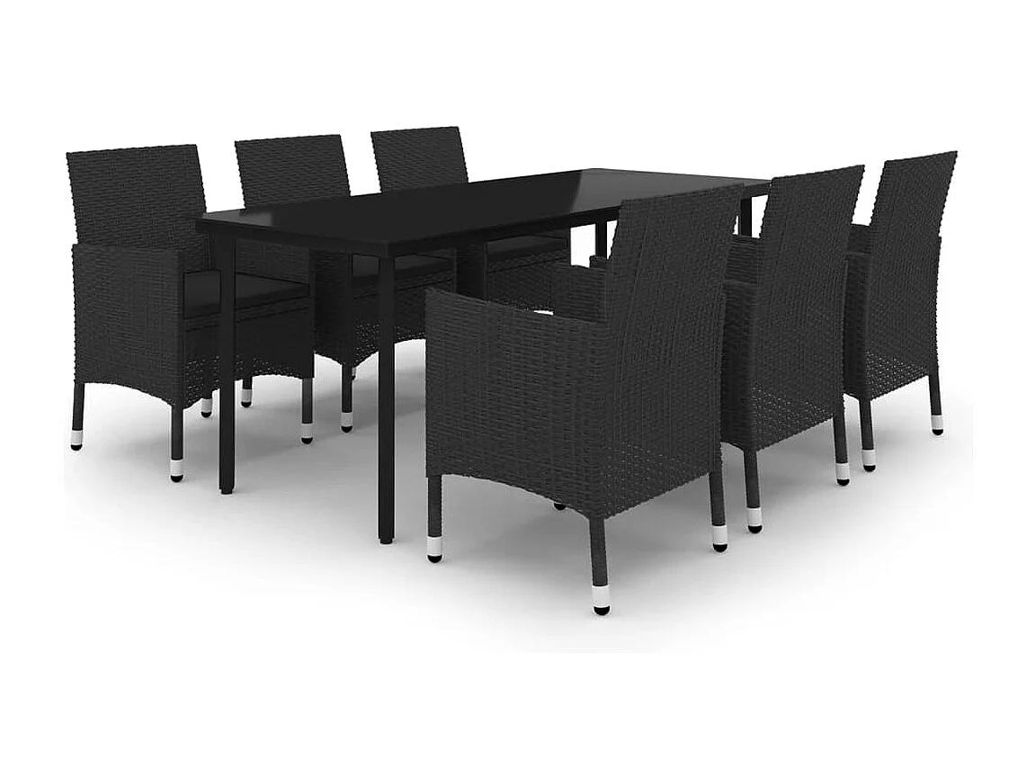 7-delige Tuinset met kussens poly rattan en glas