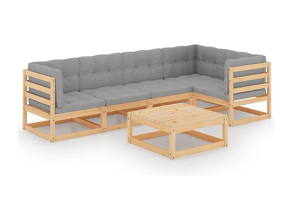 6-tlg. Garten-Lounge-Set mit Kissen Kiefer Massivholz