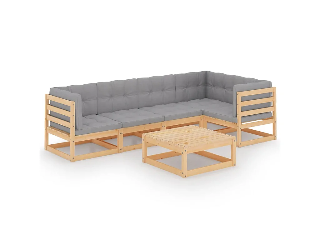 Set Divani da Giardino 6 pz con Cuscini Legno Massello di Pino
