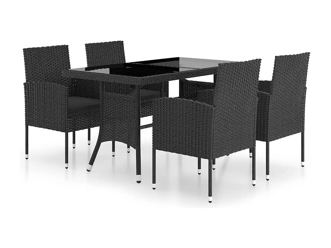 Set da Pranzo da Giardino 5 pz in Polyrattan Nero