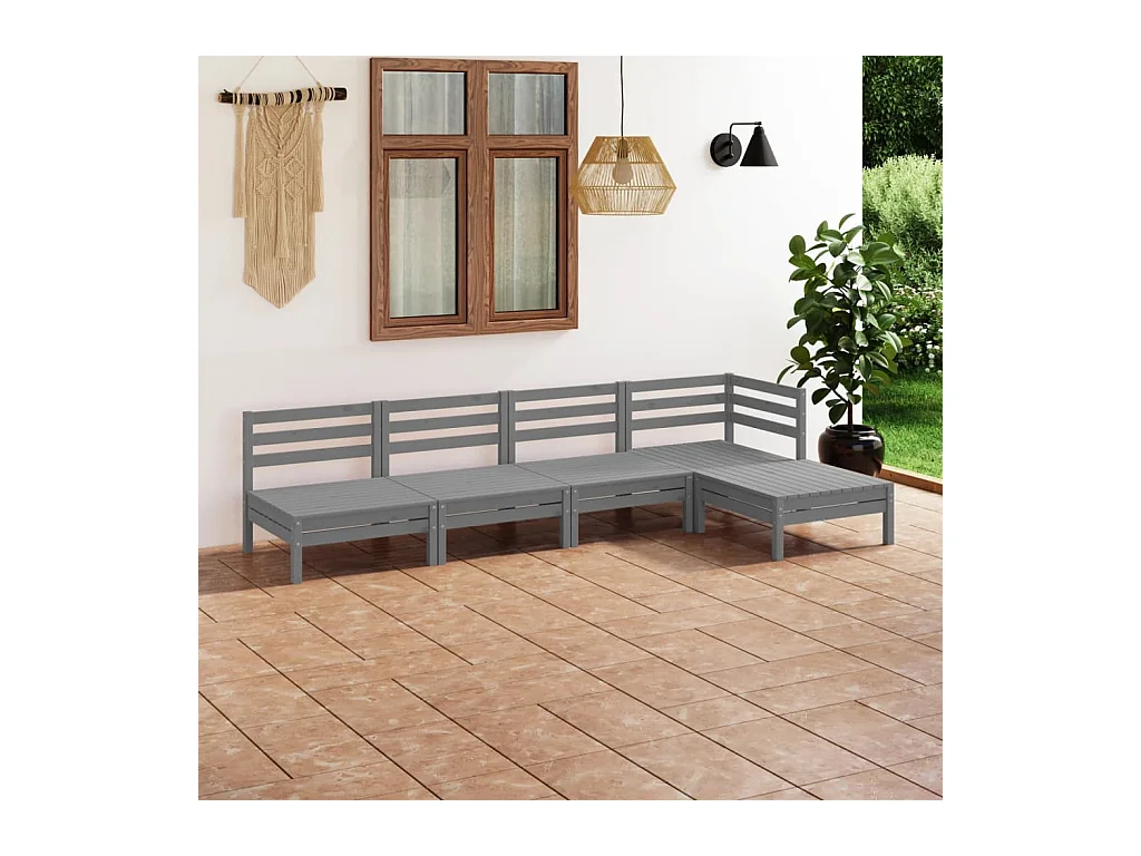 Salon de jardin 5 pcs Bois de pin massif Gris