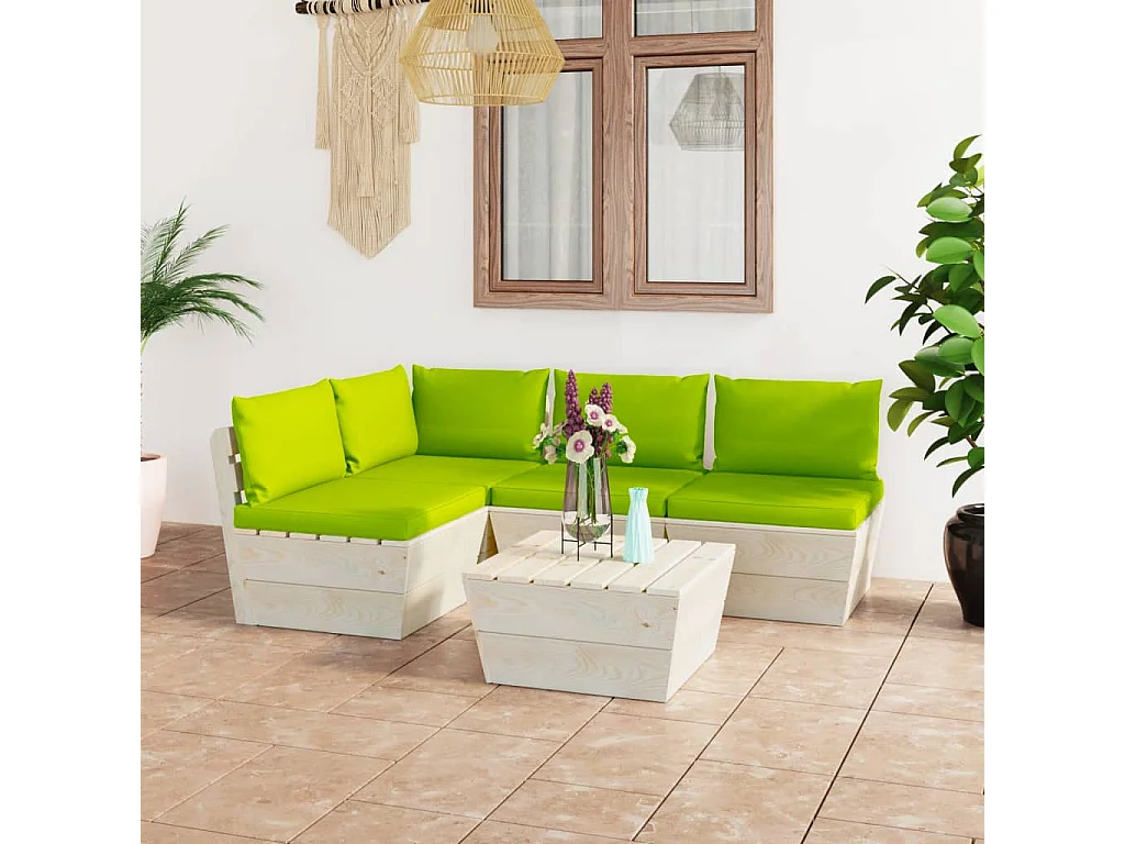 5 pcs conjunto lounge de paletes + almofadões madeira de abeto