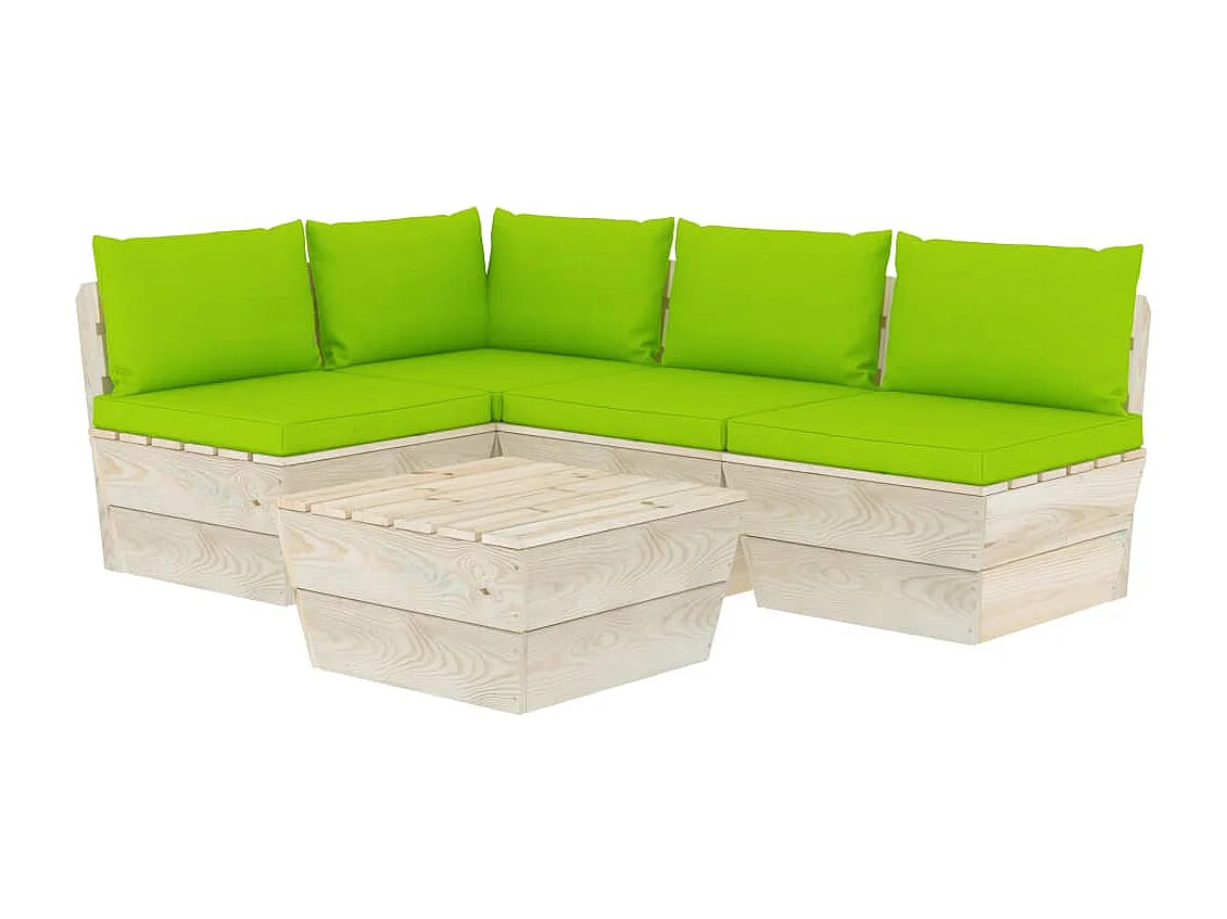 5 pcs conjunto lounge de paletes + almofadões madeira de abeto