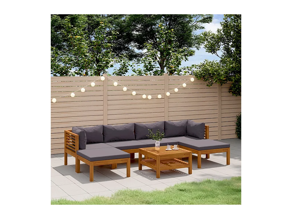 7-tlg. Garten-Lounge-Set mit Auflage Massivholz Akazie