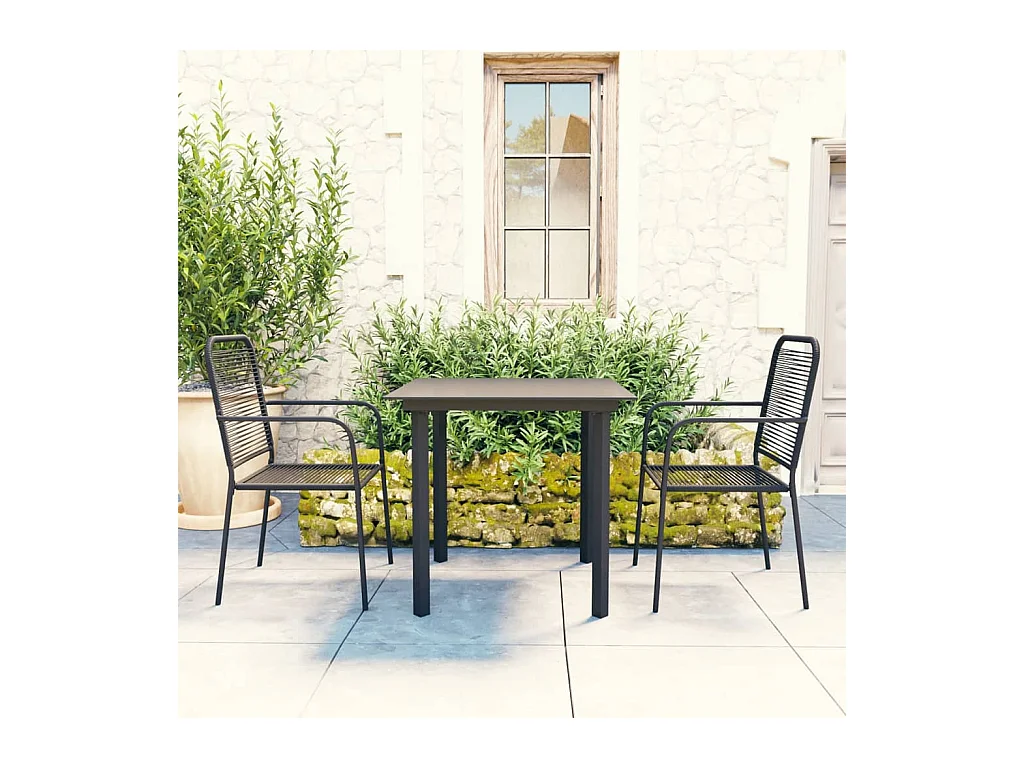 3-delige Tuinset glas en staal zwart
