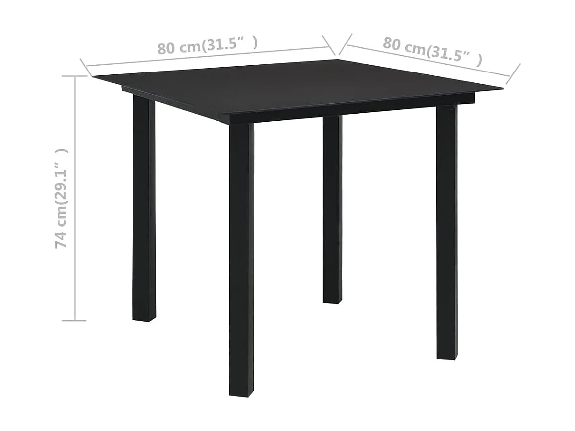 Ensemble à manger de jardin 3 pcs noir verre et acier
