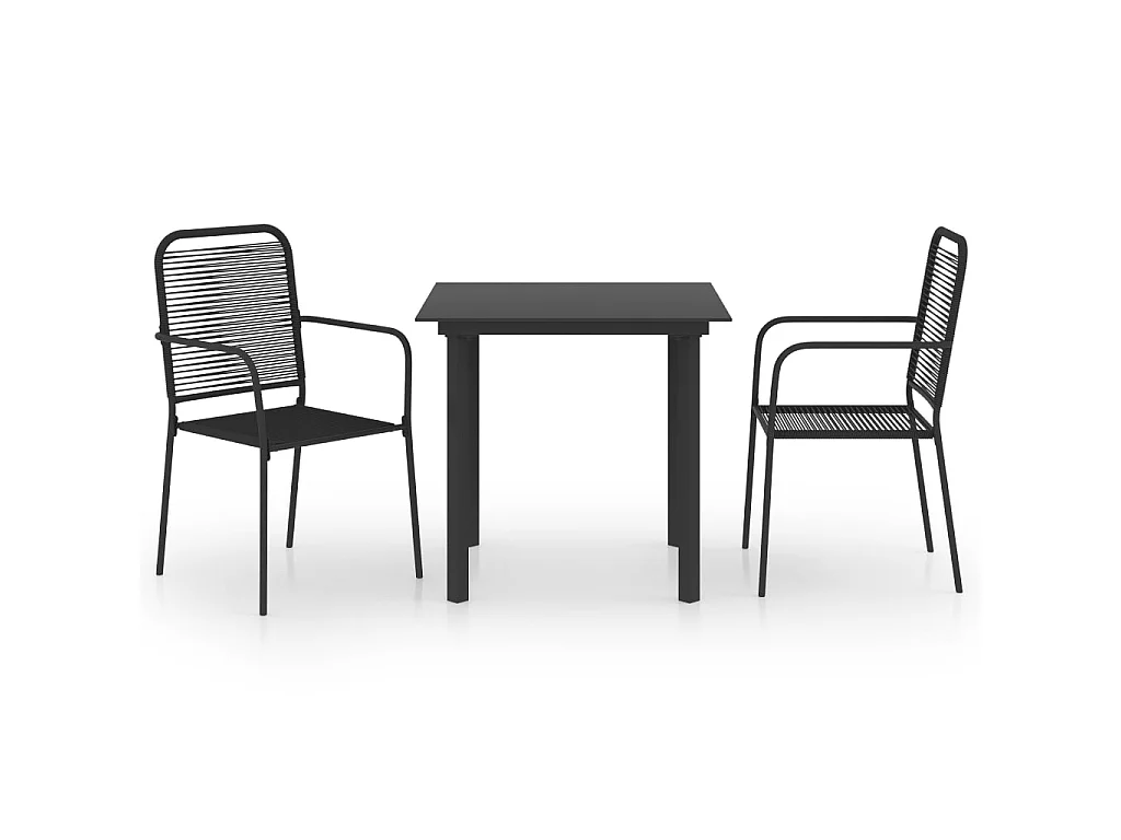 Set de comedor de jardín de 3 piezas vidrio y acero negro
