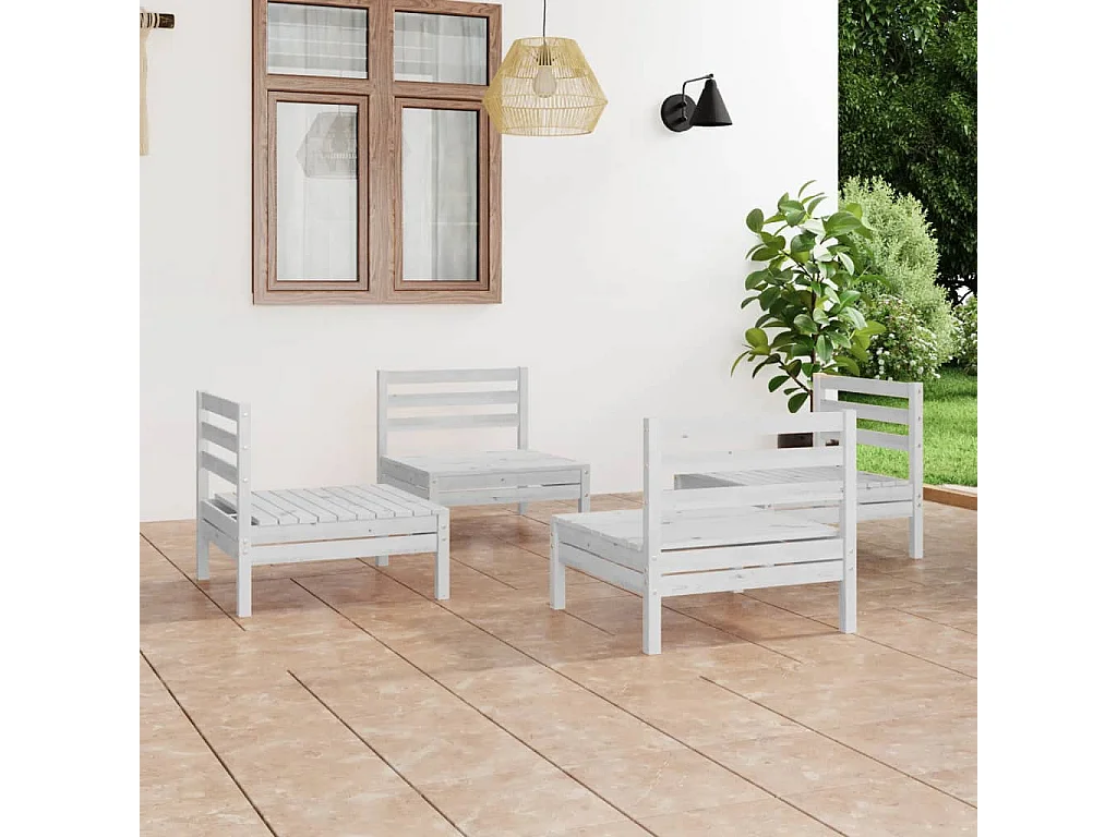4 pcs conjunto lounge de jardim pinho maciço branco