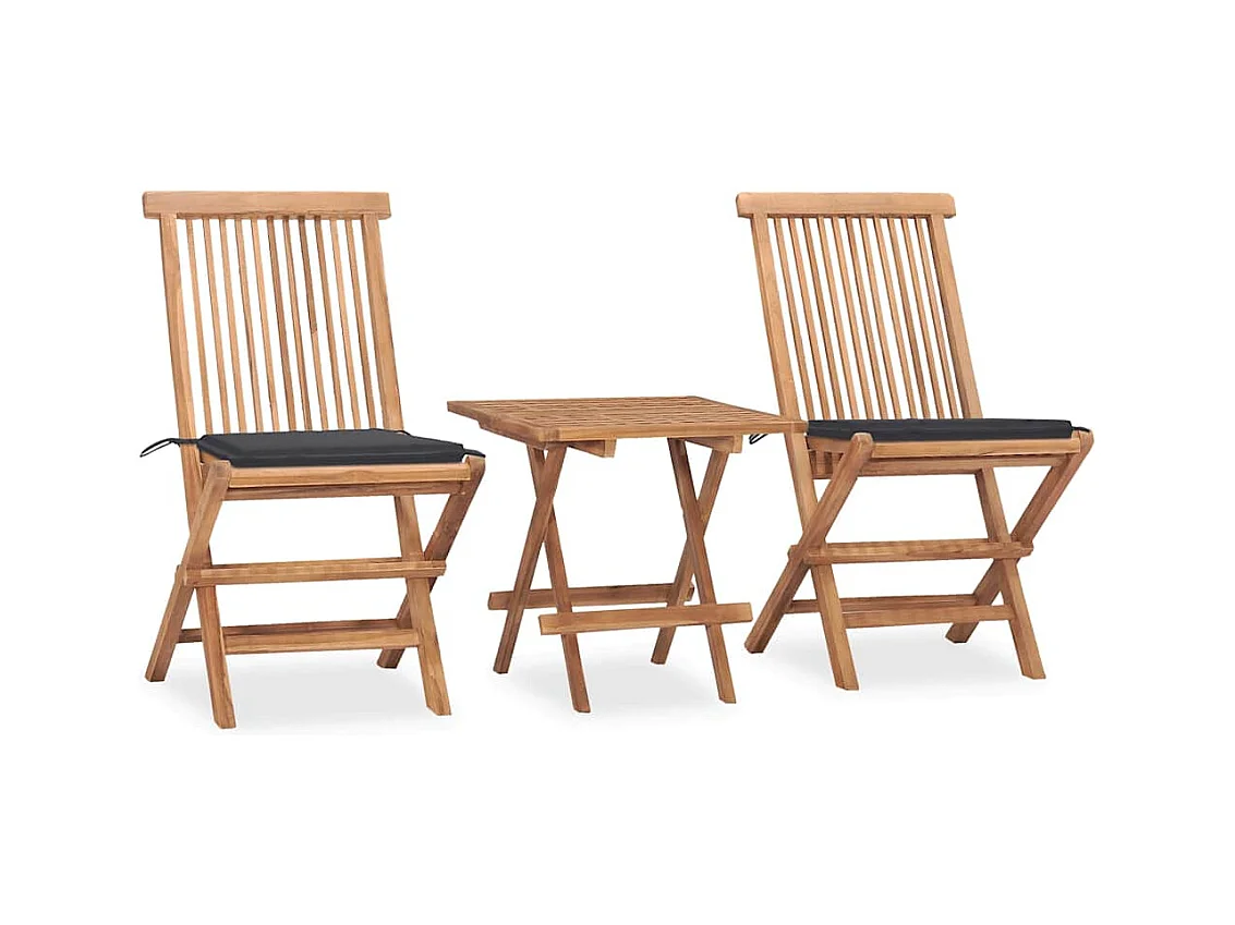 Ensemble à manger d'extérieur pliable avec coussin 3 pcs Teck