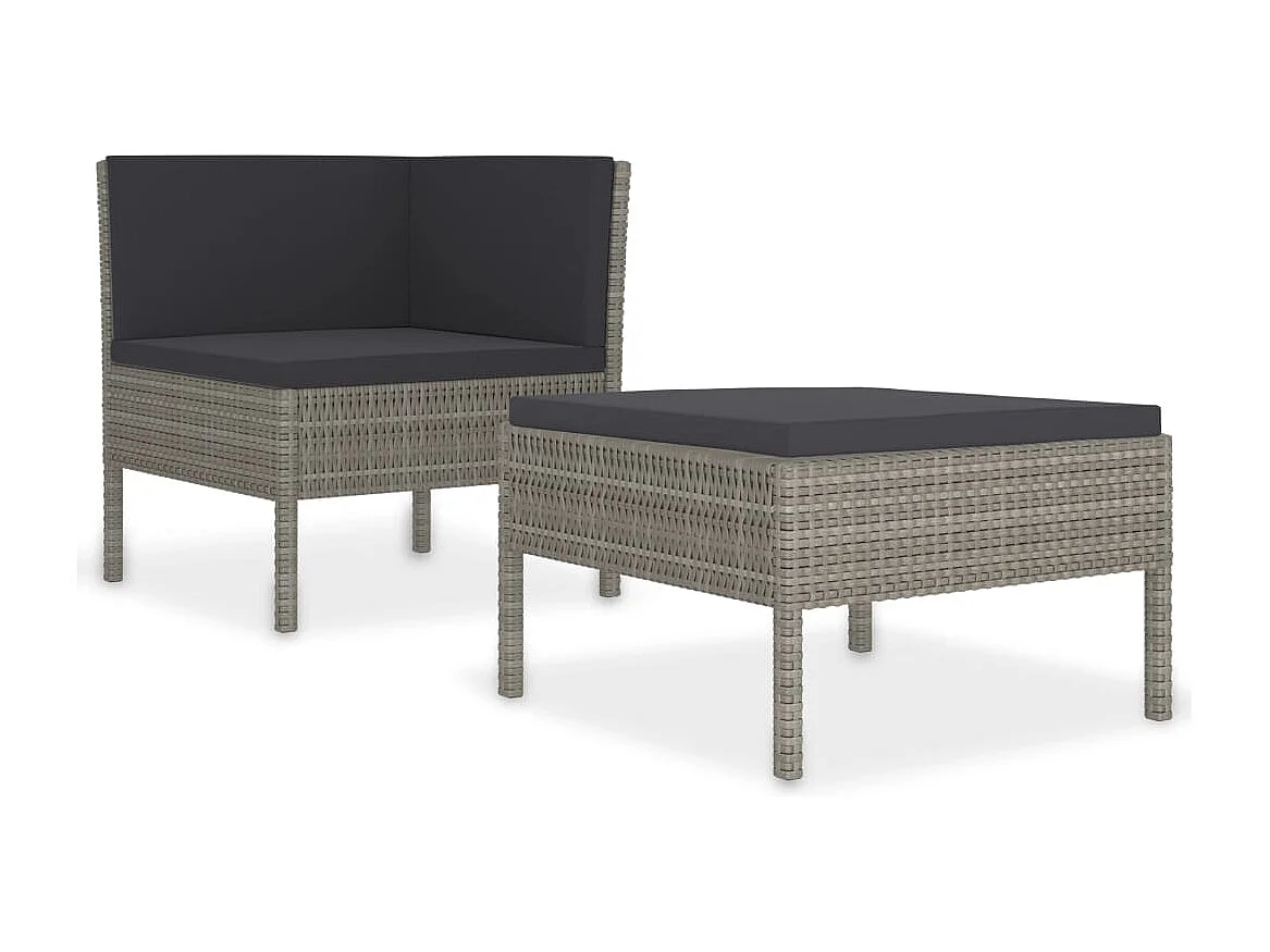 Salon de jardin 2 pcs avec coussins Résine tressée Gris