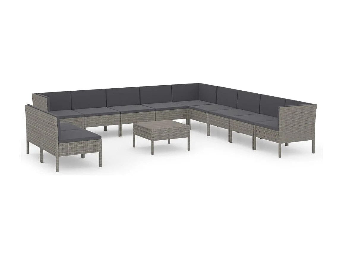 Salon de jardin 12 pcs avec coussins Résine tressée Gris