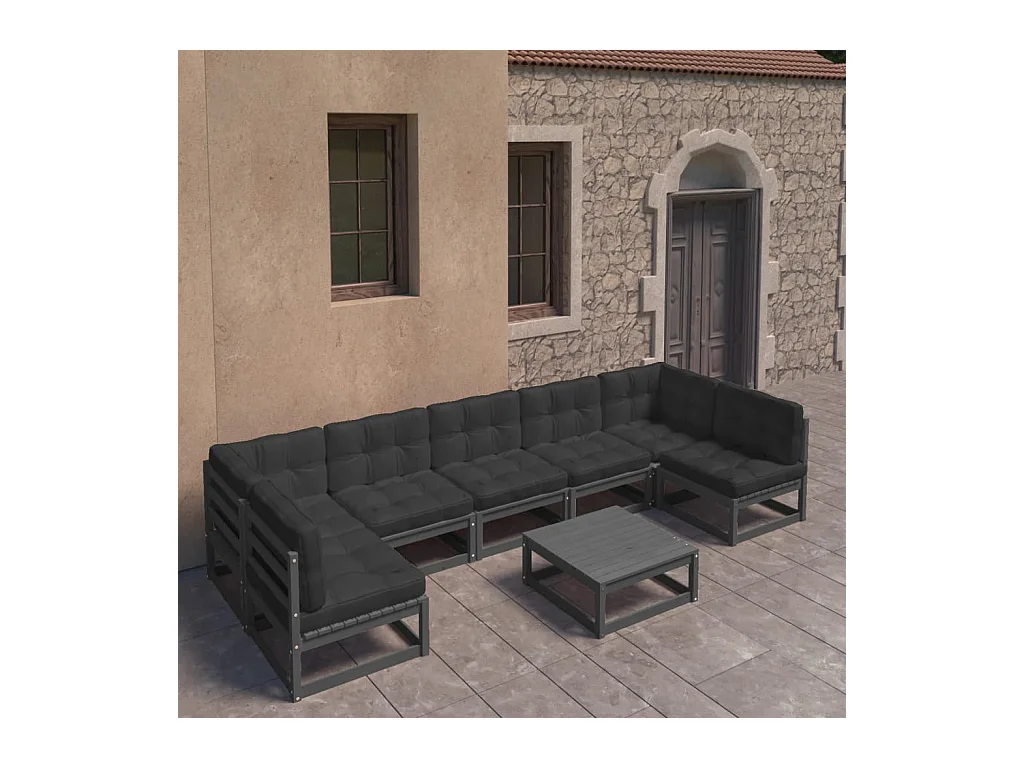 Set Divani da Giardino 8 pz con Cuscini Massello di Pino Nero