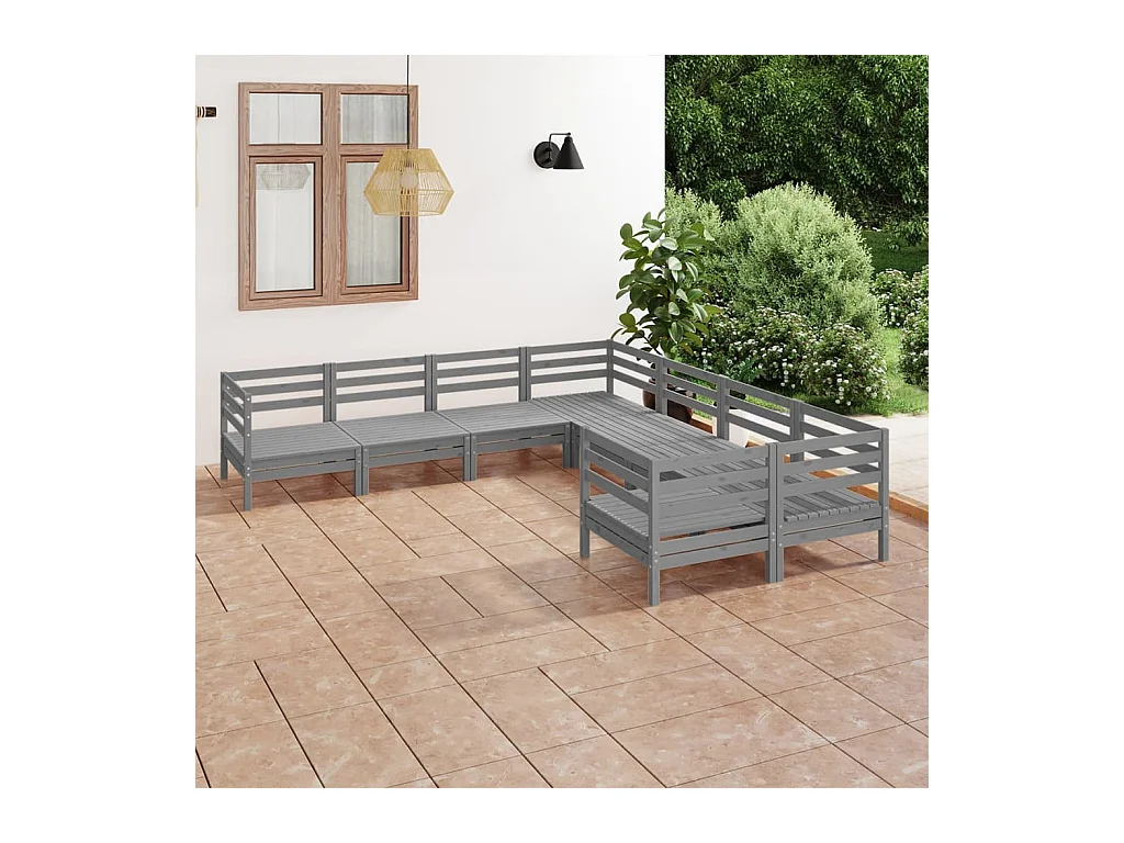 8-delige Loungeset massief grenenhout grijs