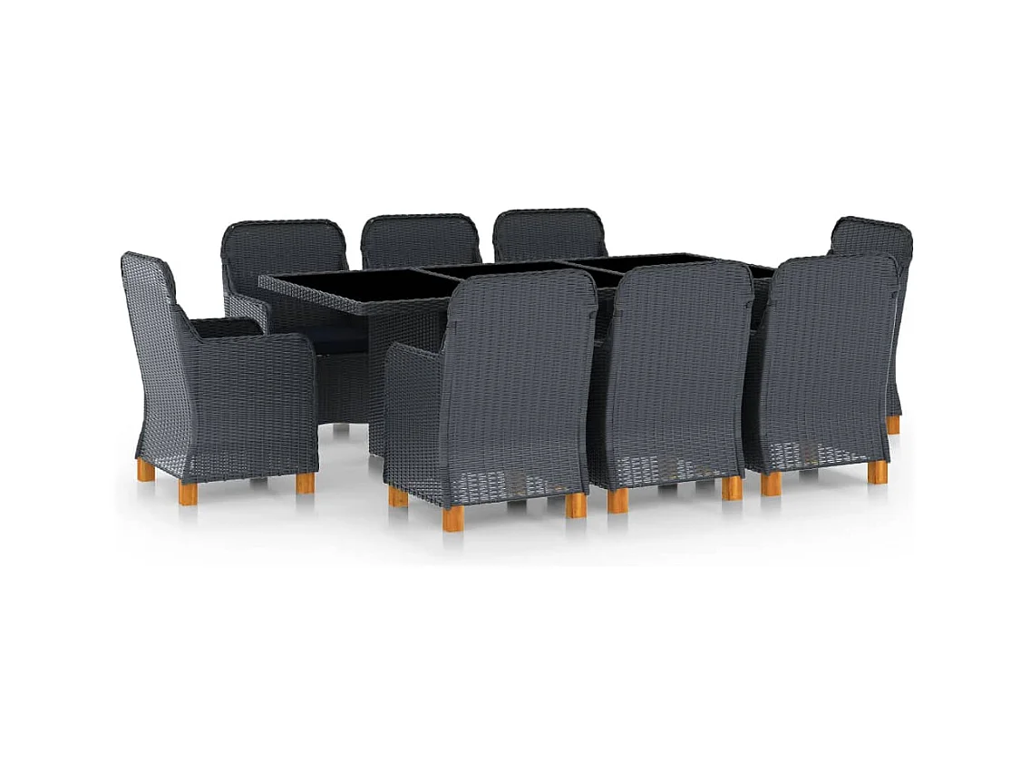 Ensemble à manger d'extérieur 9 pcs et coussins résine tressée