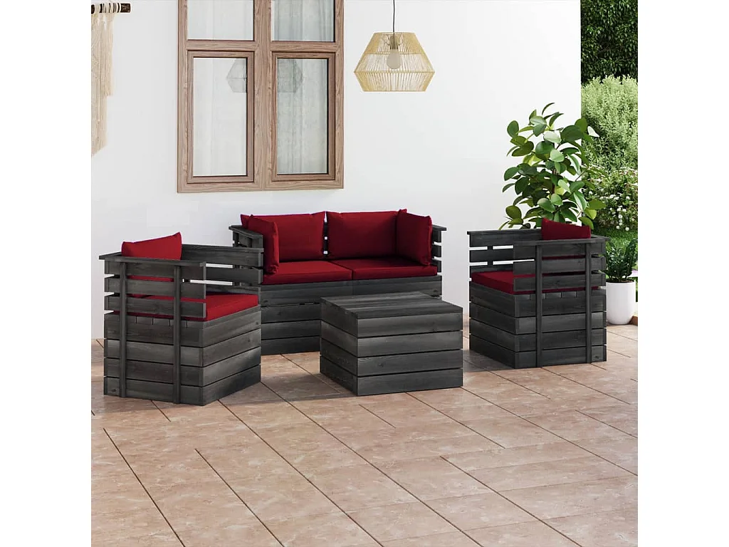 Salon palette de jardin 5 pcs avec coussins Bois de pin massif