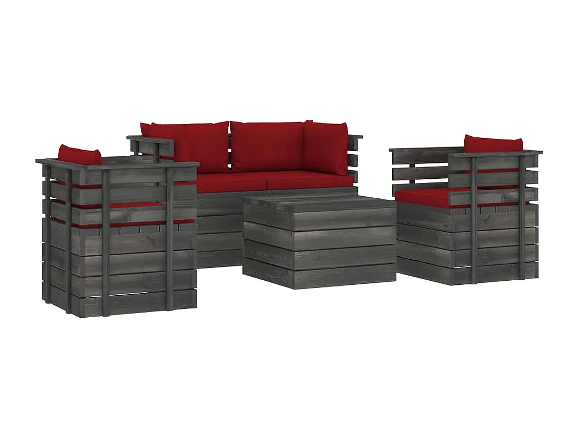Salon palette de jardin 5 pcs avec coussins Bois de pin massif