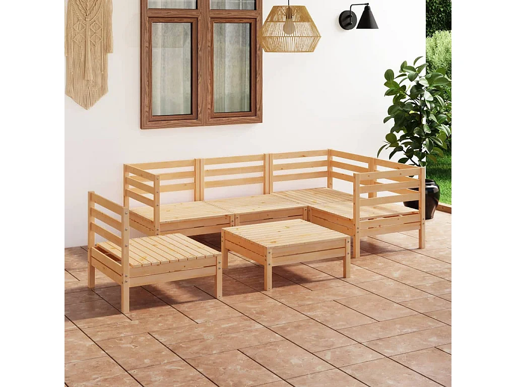 6-tlg. Garten-Lounge-Set Kiefer Massivholz