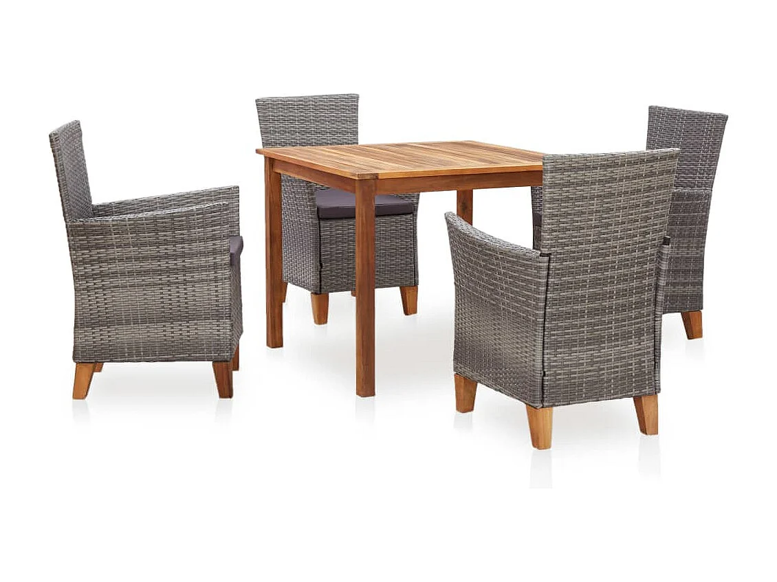 5-delige Eethoek poly rattan en massief acaciahout grijs