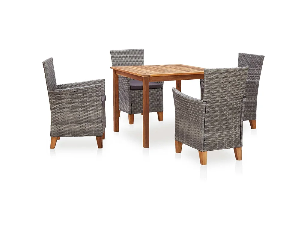 Set Pranzo da Giardino 5 pz Polyrattan e Legno d'Acacia Grigio