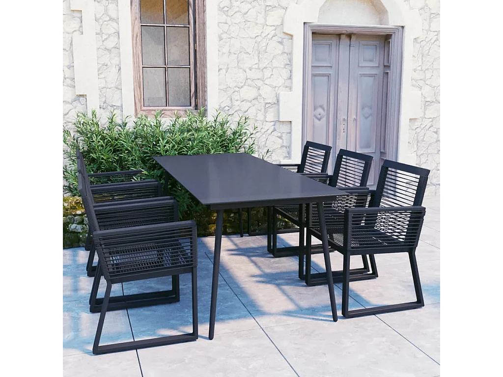 7-tlg. Garten-Essgruppe PVC Rattan Schwarz