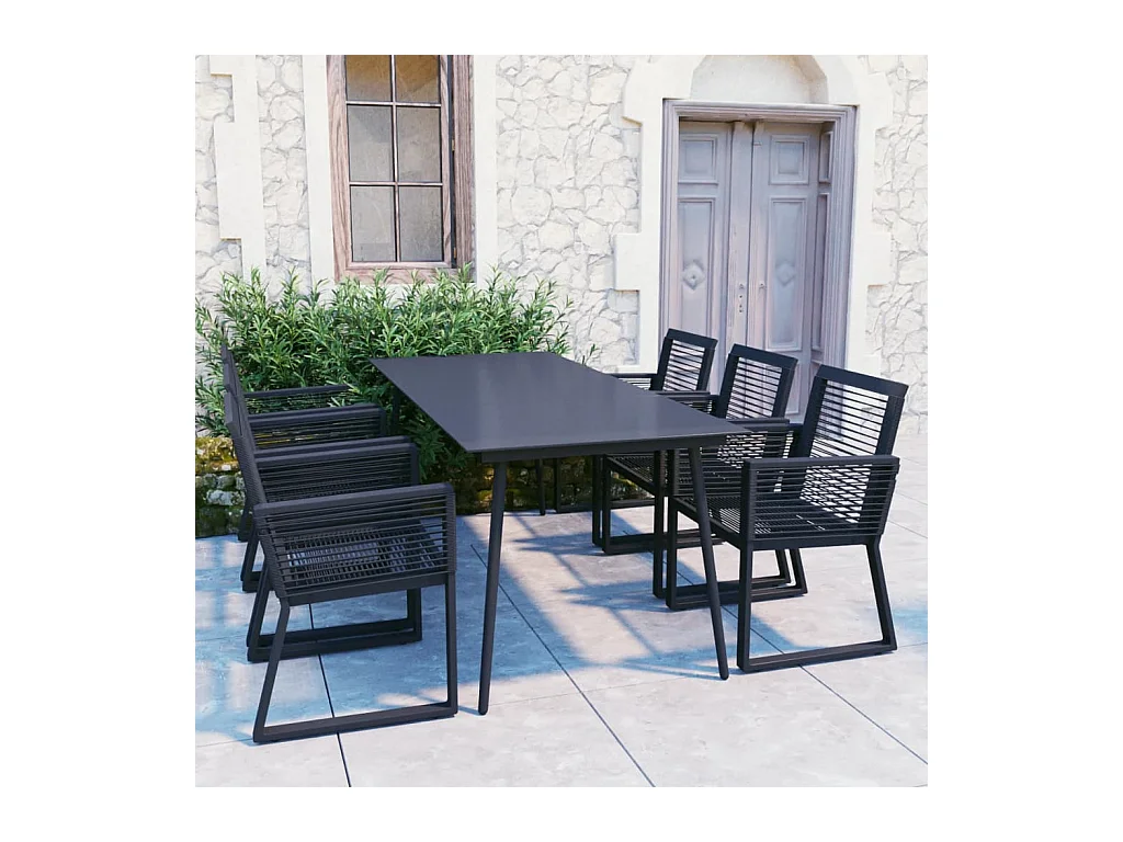 Ensemble à manger d'extérieur 7 pcs Rotin PVC Noir