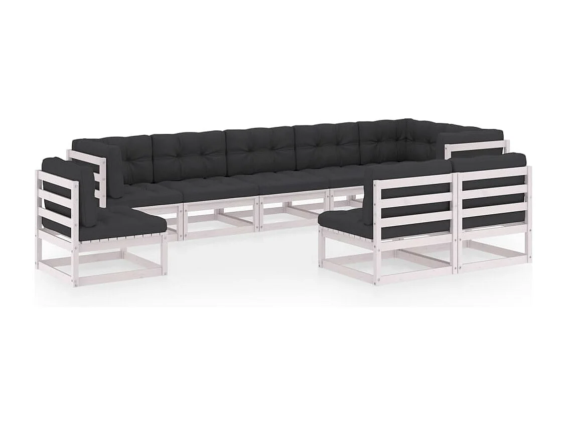 Salon de jardin 9 pcs avec coussins Bois de pin massif