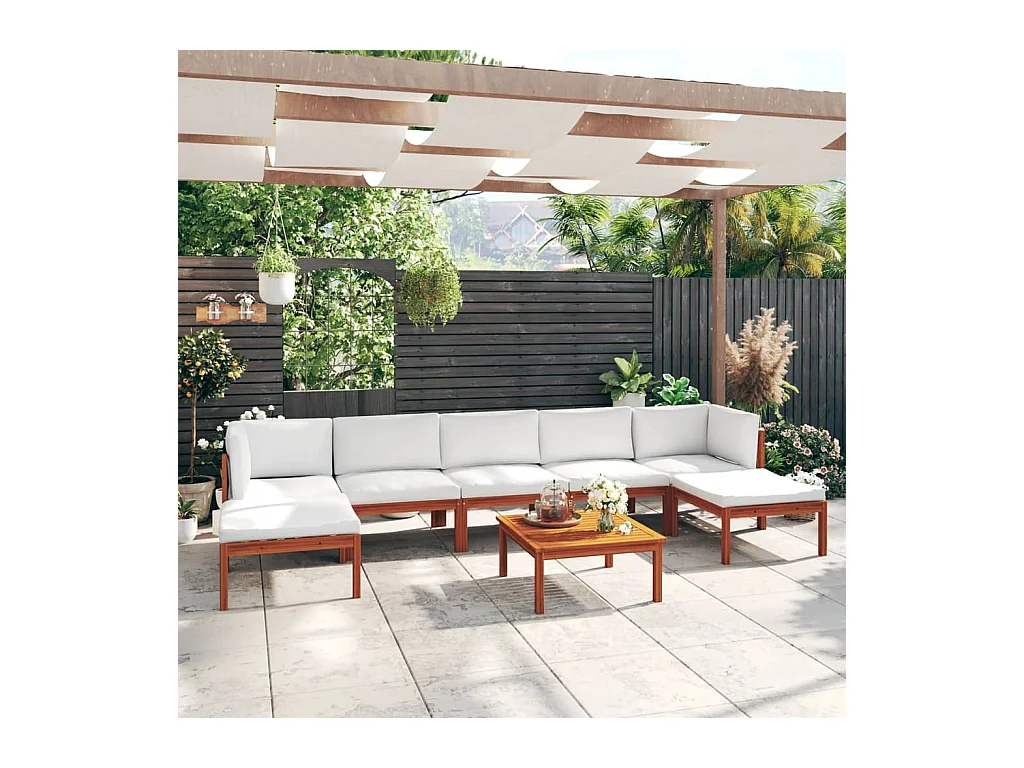 Salon de jardin 8 pièces avec coussins Crème 63 x 63 cm