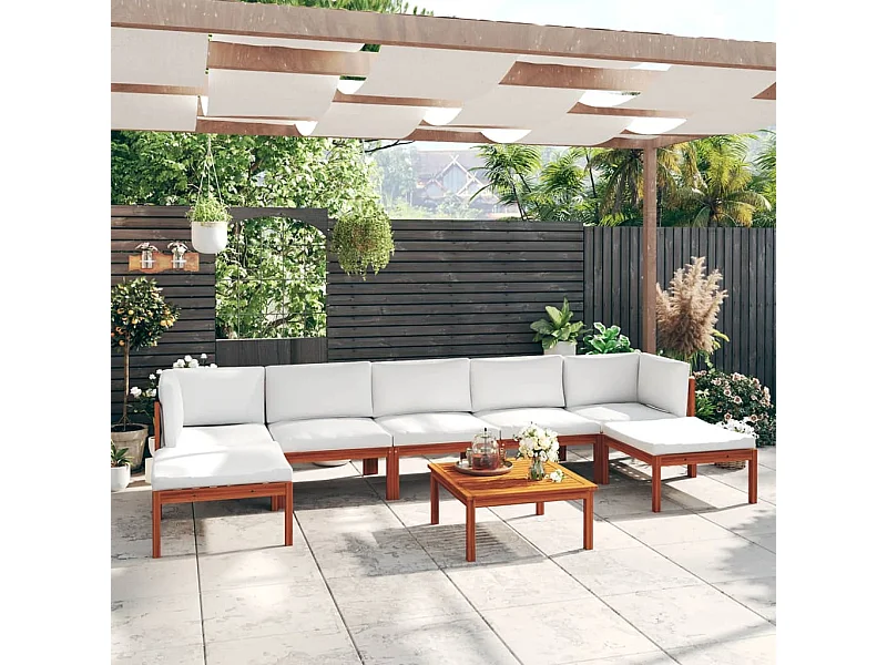 8-teiliges Garten-Lounge-Set mit Kissen Creme 63 x 63 cm