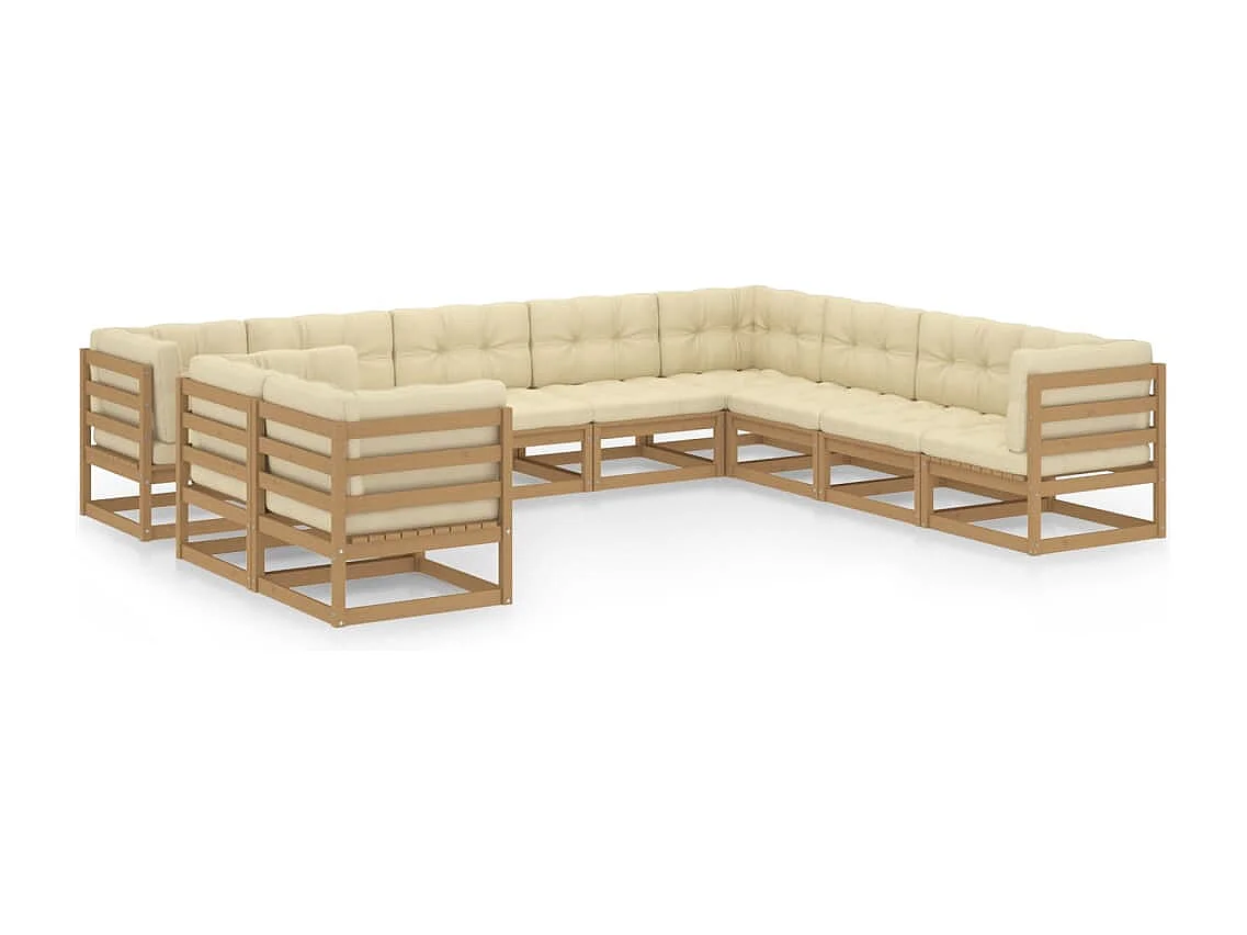 10 pcs conj. lounge jardim almofadões pinho maciço castanho mel