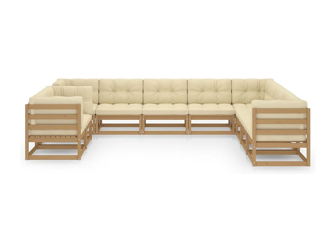 10 pcs conj. lounge jardim almofadões pinho maciço castanho mel