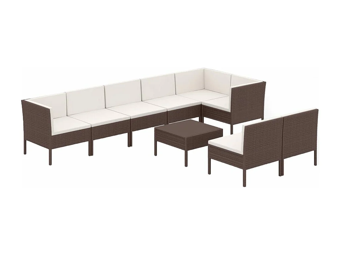 Salon de jardin 9 pcs avec coussins résine tressée marron