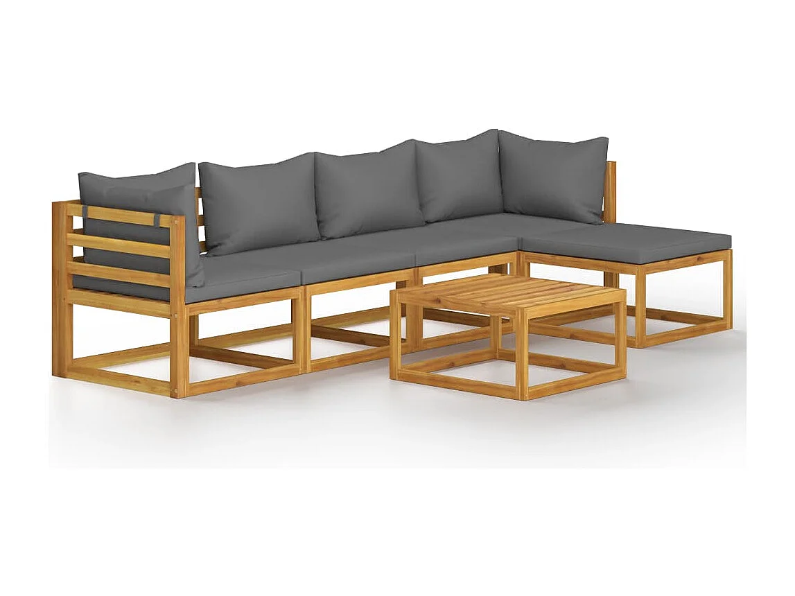 Salon de jardin 6 pcs avec coussin Bois d'acacia solide