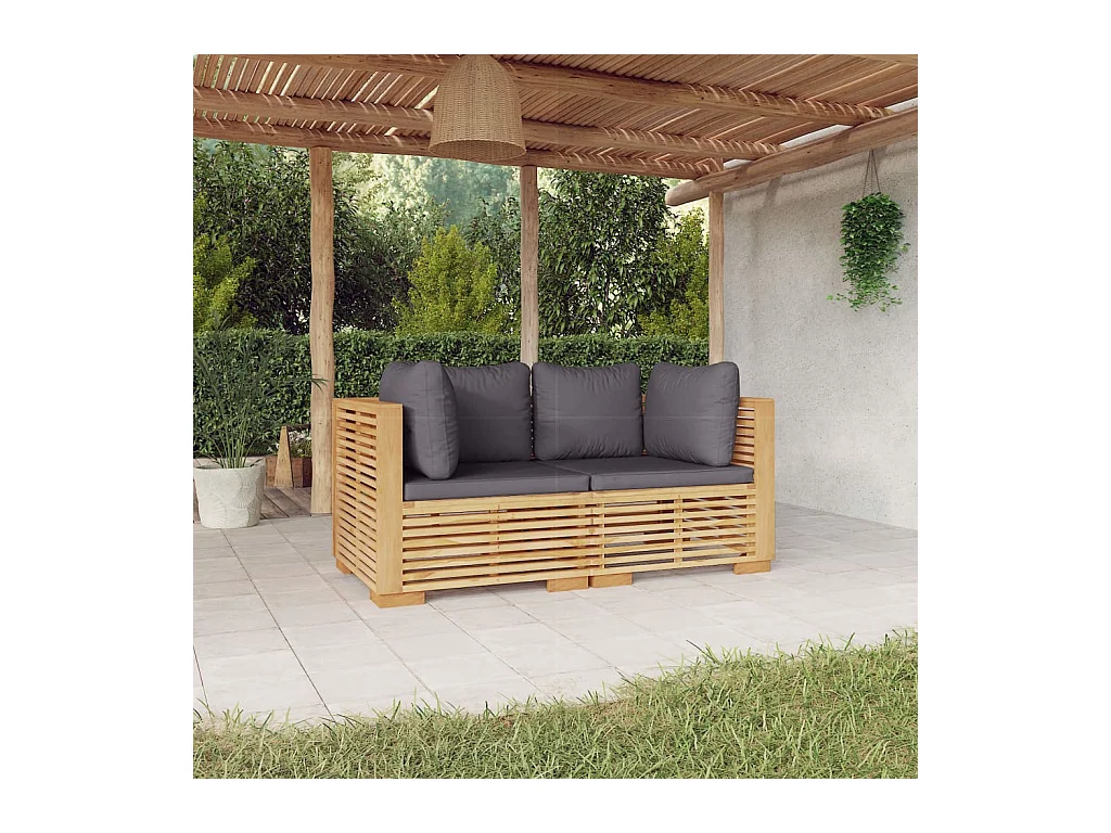 Canapés d'angle de jardin et coussins 2 pcs Bois teck massif