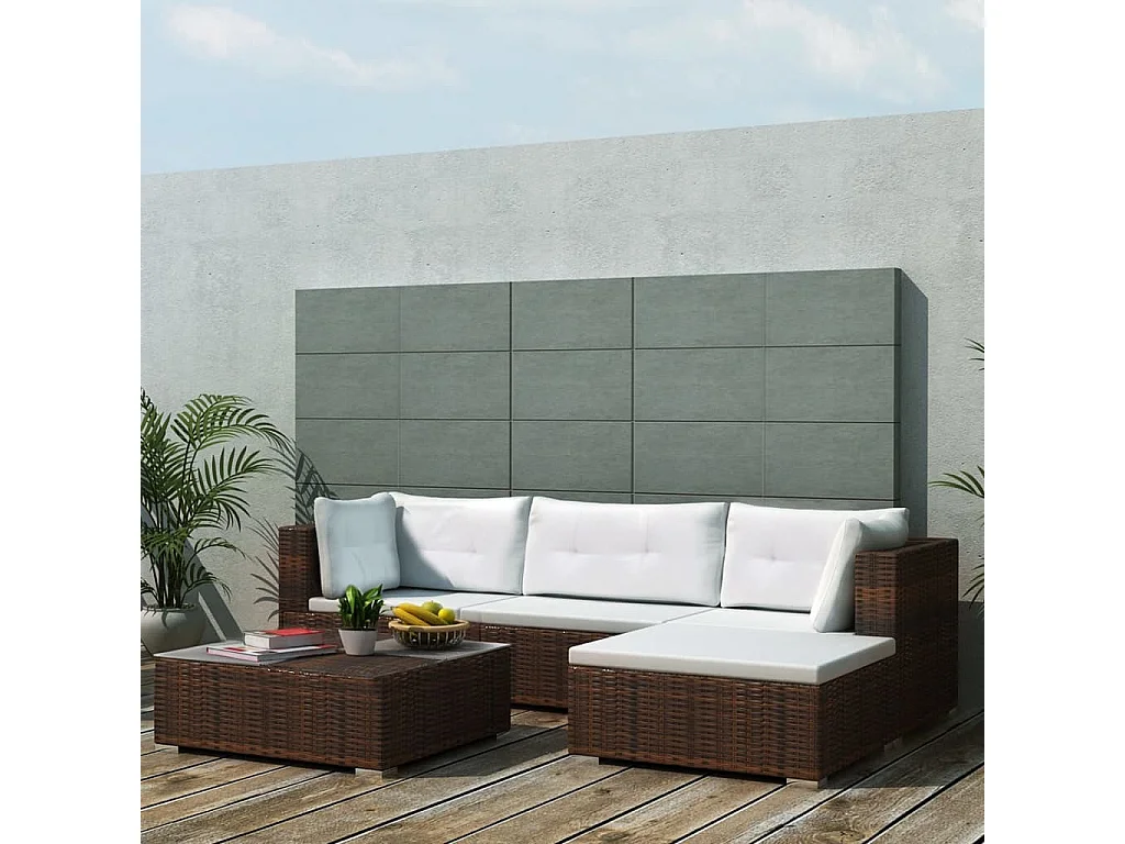 Set Divani da Giardino 5 pz con Cuscini in Polyrattan Marrone