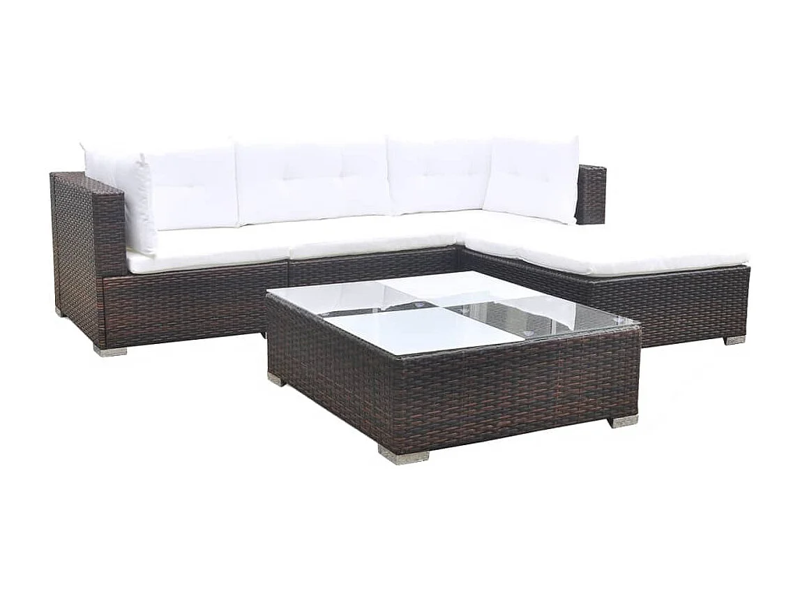 Set Divani da Giardino 5 pz con Cuscini in Polyrattan Marrone